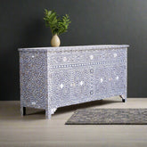 Lillian Mother Of Pearl Inlay Floral Design 3 Drawers & 4 Doors Sideboard Table Grey
